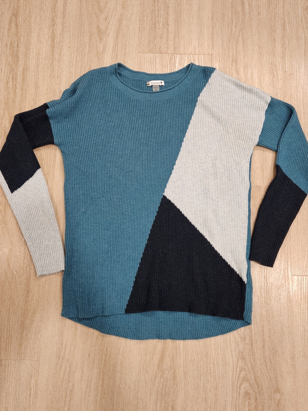 Smartwool Women's Colorblock Merino Wool Blend Ribbed Sweater Teal Small